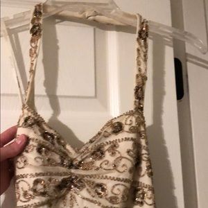 Cream with gold & brown halter top w key hole dres